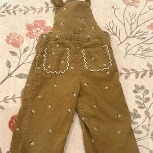 Zara Kids Tan Overalls with Floral Embroidery